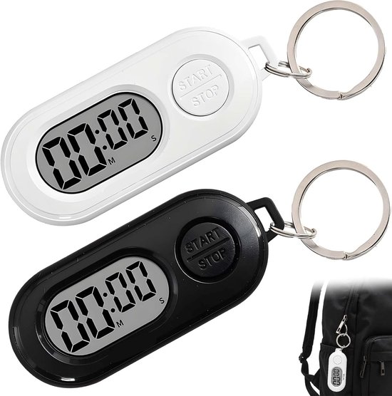 Tragbarer Digitaler Timer Schlüsselanhänger (2 Teilig) Countdown Und Addition Für Fitness, Backen, Lernen Und Outdoor Aktivitäten Schwarz & Weiß