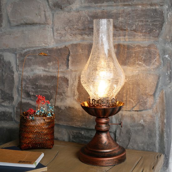 Industrielle Retro Tischleuchte Rustikaler Stil, Glasschirm, Leuchtmittel Inklusive Für Schlafzimmer Und Nachttisch