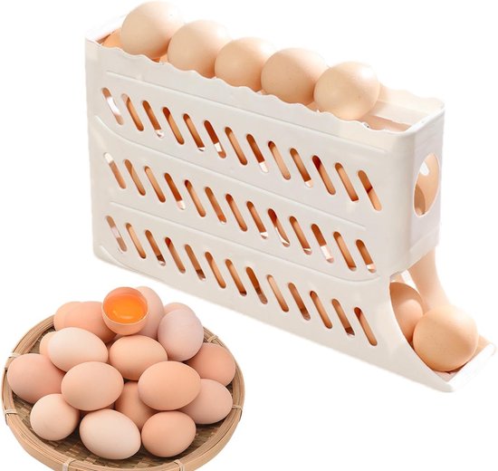 Eierkühlschrank, Eieraufbewahrung, Eierhalter Für Den Kühlschrank, 4 Etagen, Eierrollenspender, Automatischer Eierrollenhalter, Platzsparender Ei