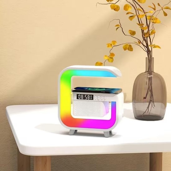 Multifunktionale Led Nachttischlampe Mit Kabellosem Ladegerät Bluetooth Lautsprecher, Sonnenaufgangswecker, Rgb Stimmungsbeleuchtung Für Schlafzi