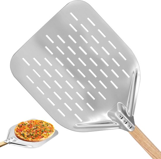 Pizzaschaufel Großer, Perforierter Pizzaschieber (40 × 30 Cm) Mit Abnehmbarem, 38 Cm Langen Holzgriff Für Pizzasteine