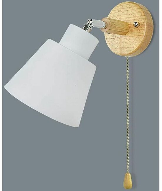Wandleuchte Mit Zugschalter, 350° Frei Drehbar, Moderne Retro Nachttischlampe, Wandleuchte Aus Macaron Holz, E27 Innenwandleuchte, Für Wohn Und S