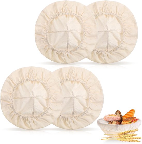Allecto Plus Brotkorb Einlagen, 4er Set, 25 Cm Schüsselabdeckungen Für Die Brotzubereitung Wiederverwendbare Korbabdeckung Aus Baumwollleinen Für