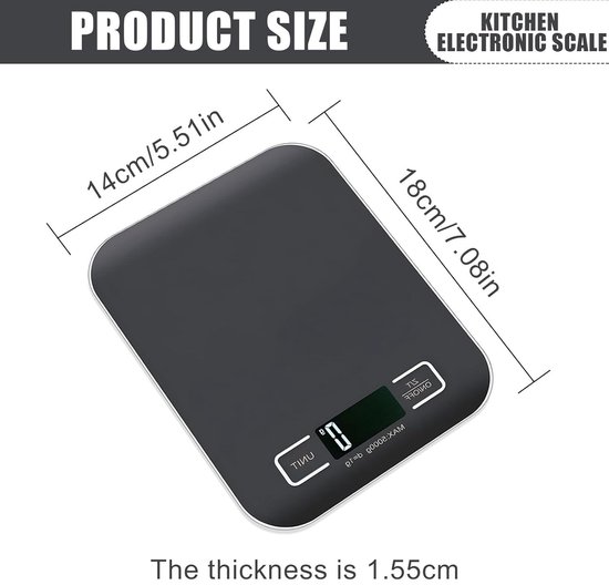 Allecto Plus Digitale Küchenwaage 10 Kg/1 G Mit Usb Aufladbarem Lcd Display Und Tara Funktion