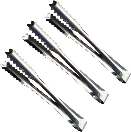 Allecto Plus Küchenzangen Set, 3 Teilig, Mini Zuckerzange Und Eiszange Aus Edelstahl 201 Süßigkeitenzange Für Hochzeiten, Bars, Partys Silberfarb