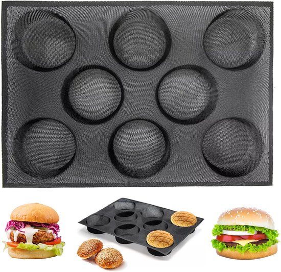 Silikon Hamburgerbrötchenform Für Glutenfreie Hamburger 8 Mulden, Antihaftbeschichtet, Mit Löchern