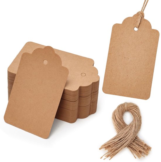 Allecto 100 Rechteckige Geschenkanhänger Aus Kraftpapier Mit Juteschnur Dekoration Und Verpackung Für Hochzeitsgeschenke