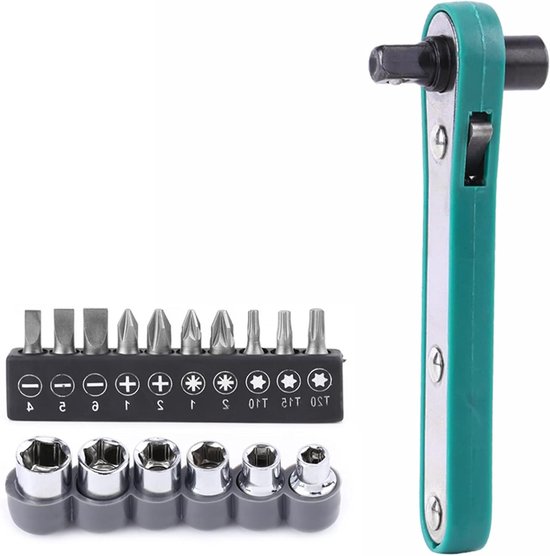 Thelau Winkel Ratschenschlüssel Schraubendreher Set Sechskant Torx Steckschlüssel Mit 6 X Steckschlüsseln + 10 X Schraubendreherbits