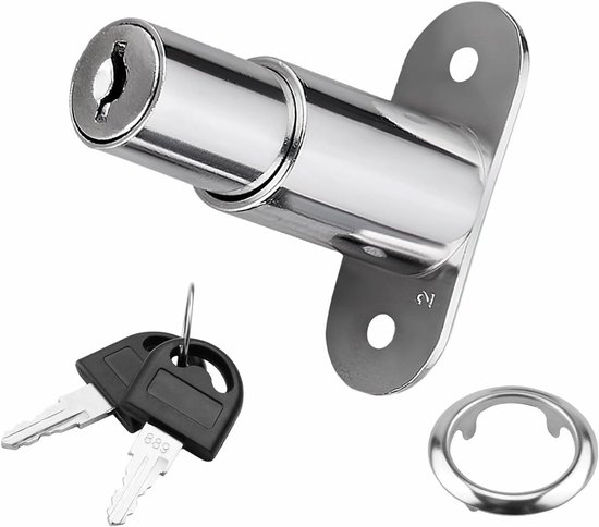 Schrankschloss Schiebetür Druckknopf Zylinderschloss Möbelschloss Mit Schlüssel 32 Mm Zylinder Für Aktenschränke, Schranktüren, Vitrinen, Schubla