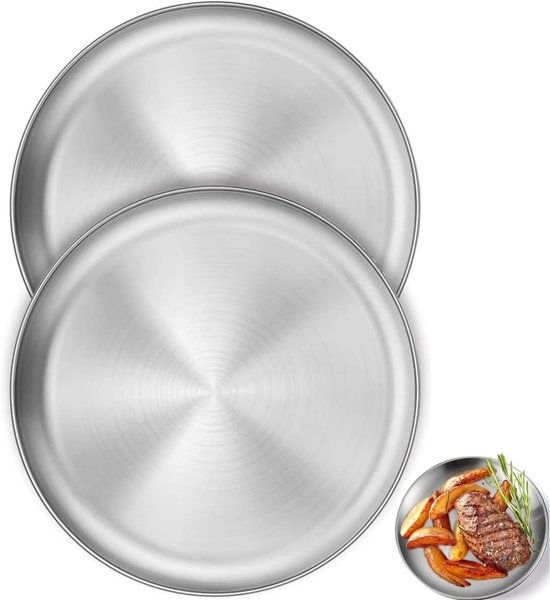 Rundes Edelstahlgeschirr 2 Campingteller Edelstahlteller Durchmesser 20 Cm Flache Metallteller Für Steak Und Salat Für Camping, Picknick, Esszimm