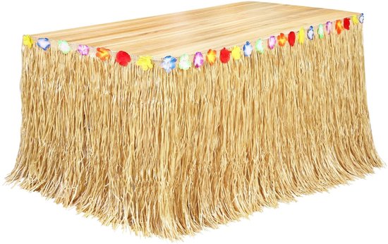 Tischdekoration 1x Tischläufer Aus Gras (275 X 75 Cm) Mit Blumen Und Klettverschluss Für Luau , Tiki , Strand Oder Tropenpartys
