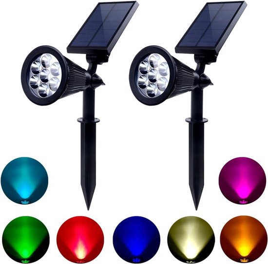 2 Stück 7 Led Farbwechsel Solar Außenfluter Wasserdicht Für Garten, Terrasse & Rasen