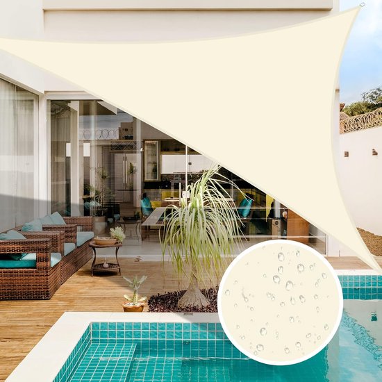 Schattierungstuch 2x2m Wasserdicht Dreieckiger Sonnenschutz Sonnenschirm Für Garten, Terrasse, Pool Camping Sonnenschutz Weiß Beige