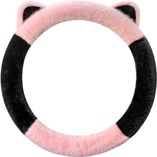 Plüsch Lenkradbezug, Rutschfest Und Warm, 37 38 Cm, Damen Lenkradbezug, Rosa Mit Schwarzem Muster