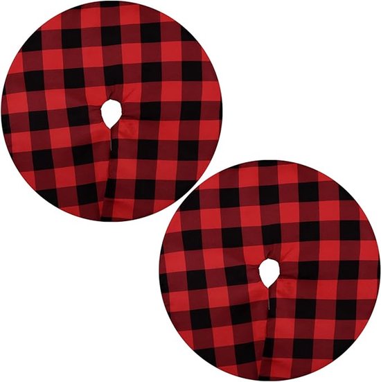 Baumdecke 2 Teilig 38 Cm Mini Weihnachtsbaumdecke Rot Schwarz Kariert, Doppellagig Weihnachtsbaumdecke Weihnachtsbaumteppich Extra Weicher Plüsch