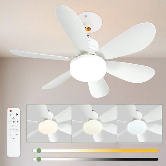 Leiser 52 Cm Deckenventilator Mit Licht Und Fernbedienung, 40 W Deckenventilatorlampe Mit E27 Stecker, Wohnzimmer, 3 Geschwindigkeitsstufen, 6 Fl