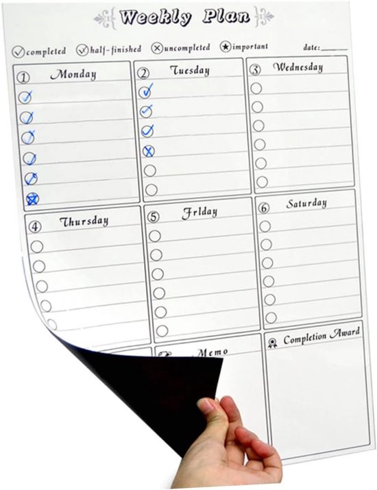 Magnetischer Wochenplaner (whiteboard) Familienplaner Planungstafel Kühlschrankmagnet Speiseplaner A3 Format Familienplaner Aufgabenplaner Fitnes
