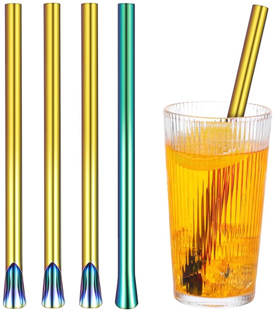 4 Teiliges Wiederverwendbares, Farbenfrohes Edelstahl Shaker Set Mit Rührstab Für Smoothies Und Getränke