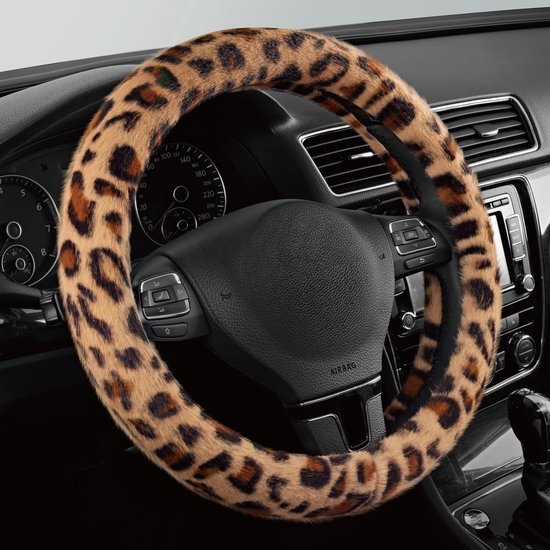 Plüsch Lenkradbezug Mit Leopardenmuster Weich Und Warm Für Den Winter Aus Flauschiger Mikrofaser Passend Für Lenkräder Von 37 Bis 38 Cm Braun