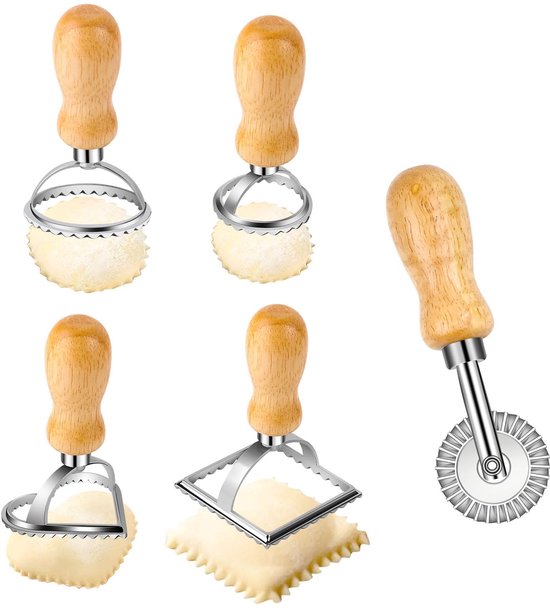 Dailygoods 5 Teiliges Ravioli Set Tortellini Teigausstecher Ravioli Form Mit Holzgriff Zum Schneiden Von Pasta Und Gebäck Leicht Zu Reinigen