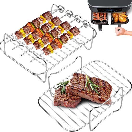 Af400eu Heißluftfritteuse, Grillrost Mit 4 Spießen, Heißluftfritteusenrahmen, Edelstahl 304, Dampfeinsatz, Multifunktionales Zubehör Für Heißluft