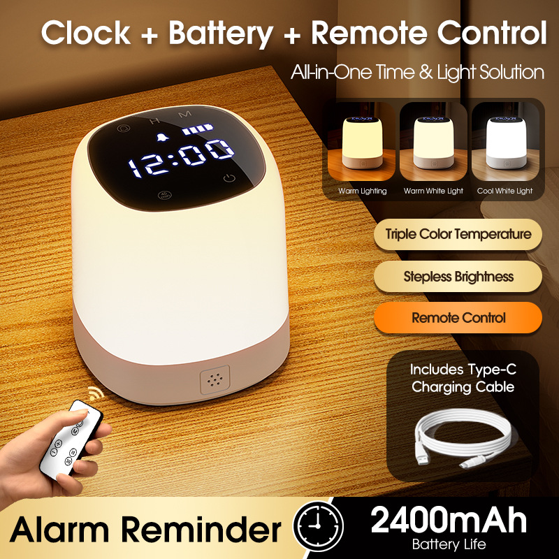 Nachtlicht Mit Uhrfunktion, Schlafzimmer, Multifunktional, Mit Fernbedienung, Augenschonend Zum Stillen, Für Besseren Schlaf, Wiederaufladbare Nachttischlampe