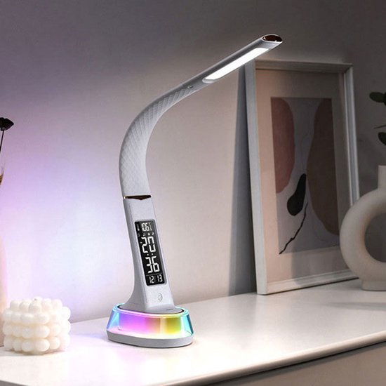 Faltbare Schreibtischlampe Für Studenten, Leselampe, Multifunktionale Rgb Stimmungsbeleuchtung Fürs Schlafzimmer, Uhr Nachtlicht