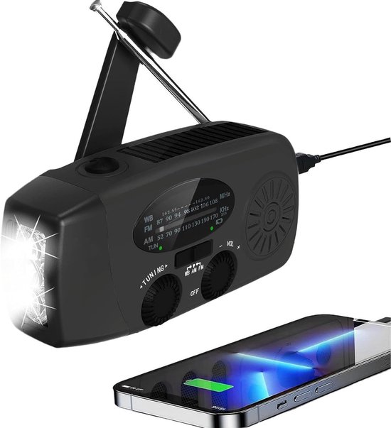 Tragbares Notfallradio Powerbank (2000 Mah) Taschenlampe Solarbetrieben Sos Alarm Usb C Kabel Notfallset Kunststoff Rot