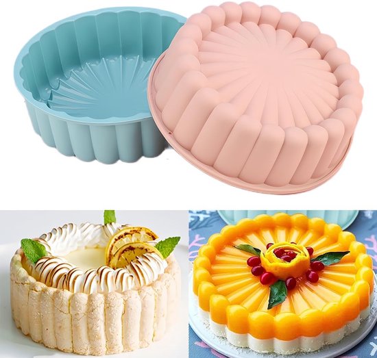 Runde Backform (20 Cm Durchmesser) 2 Teiliges Antihaft Silikon Backform Set Für Erdbeerkuchen, Brownies Und Käsekuchen Blau + Rosa