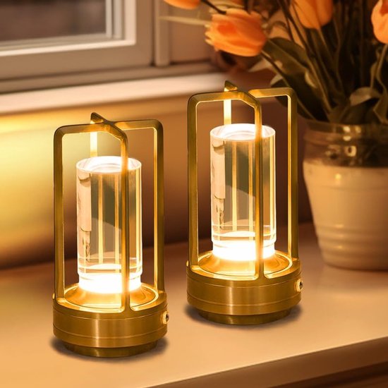 Kabellose Tischleuchte Mit Ladefunktion, 3 Kristall Stufenloser Dimmer, Für Schlafzimmer, Café, Bar, Esstisch, Restaurant, Gold (2)