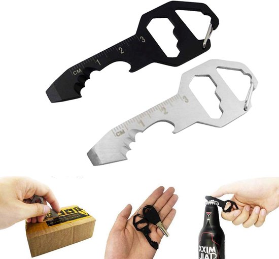 2 Teiliges Edelstahl Schlüsselanhänger Multitool 6 In 1 Edc Werkzeug Mit Flaschenöffner Und Schraubendreher