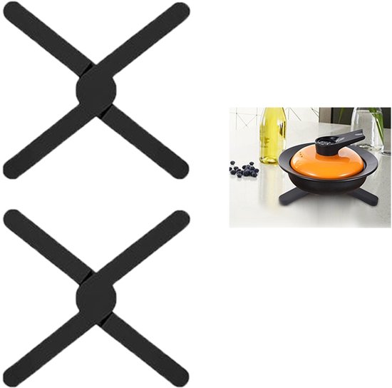 2 Teilige Silikon Tischmatte Silikon Topflappen Hitzebeständig X Förmig Faltbar Verstellbar Für Heiße Töpfe, Pfannen, Backbleche Und Tassen Schwa