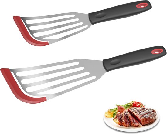 2er Pack Silikon Fischwender Für Beschichtete Pfannen Fischwender Aus Edelstahl Mit Hitzebeständigem Silikonrand Pfannenwender Mit Loch Zum Wende