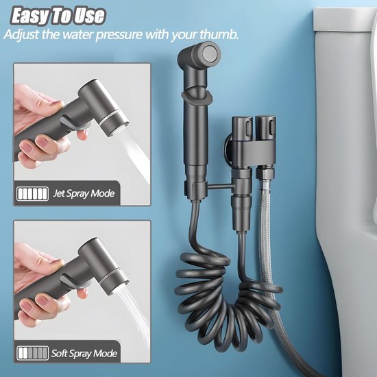 Tragbarer Bidet Sprühkopf (schwarz) Doppelventil (1 Eingang, 2 Ausgänge) + Mini Set Wc Sprühkopf / Bidet Zubehör / Handbrause Set Für Zuhause, Re