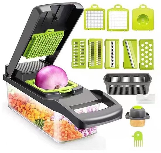 16 Teiliger Gemüseschneider Mandoline Schneide /würfelschneider Zwiebelschneider Gemüsehacker Manueller Gemüseschneider Spiralschneider Reibe Zum