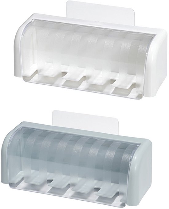 Zahnbürstenhalter Zahnbürstenbox 2er Pack, 5 Fächer, Wandmontage, Mit Deckel Zahnbürstenhalter Für Badezimmer, Medizinschrank, Studentenwohnheim