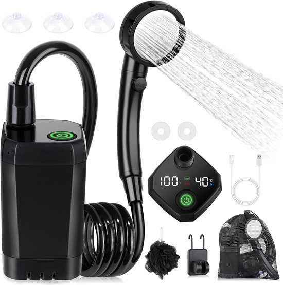 Tragbare Campingdusche, Wiederaufladbare Campingdusche Mit 6000mah Akku, Ausgestattet Mit Einem Intelligenten Led Display, 4 Sprüheinstellungen,