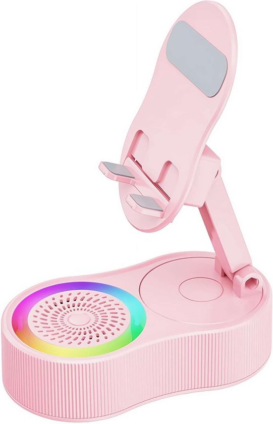 Kabelloser Bluetooth Lautsprecher Mit Induktionsfunktion, 5 In 1 Handyhalterung, Wiederaufladbar Im Notfall Mit Farbigem Umgebungslicht Bluetooth