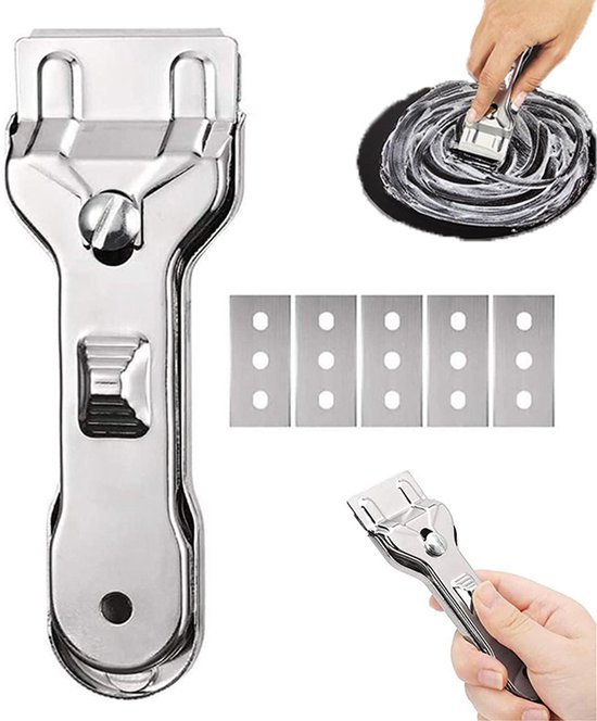 Ofenschaber Glasschaber Spatel Reinigungsmesser Kleine Küchenschaufel Fugenentferner Herdschaber Inklusive 5 Ersatzklingen Aus Metall Für Indukti