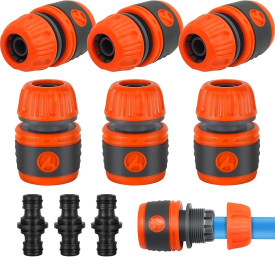 Gartenschlauchverbinder 9 Teiliges Verbindungsset Mit Zubehör Gartenschlauch Bewässerungsset Für Hausgärten Orange 6 4 Wege Schnellkupplungen + 3