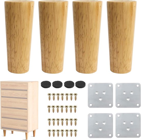 4 Stück 15 Cm Möbelbeine Tischbeine Abgewinkelte Holzmöbelbeine Massive, Konische Holztischbeine Ersatz Sofabeine Mit Schrauben Und Antirutschsch