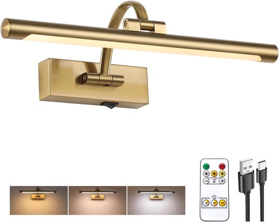 Kabellose, Wiederaufladbare Fotolampe 40 Cm, Messing 3 Farben Dimmfunktion Mit Fernbedienung Drehbar Kunstlampe Für Gemälde Und Galerien