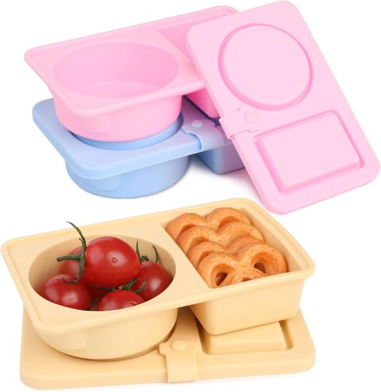 Auslaufsichere Silikon Snackdose 3er Pack Gewürzgläser Mit 2 Fächern Wiederverwendbare Mini Lebensmittelbehälter Mit Deckel, Salatdressing Für Sc