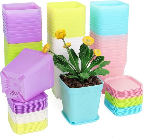 Pflanztopf Zimmerpflanzentöpfe Anzuchttöpfe 30 Kleine Kunststoffblumentöpfe (7 Cm) Quadratische Anzuchttöpfe Mit Untersetzer Setzlingetöpfe Bunte