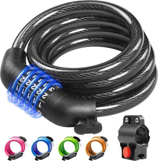 Fahrradschlosskabel, Zahlenschloss, Hochsicheres, 5 Stelliges, Zurücksetzbares Zahlenschloss Mit Diebstahlsicherung, Inklusive Fahrrad Und Roller
