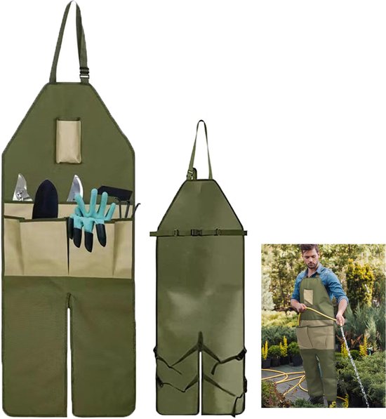 Gartenschürze Lange Werkzeugschürze Beinschürze Mit Verstellbarer Länge Wasserdichtes Oxford Gewebe Mit 6 Taschen Für Gartenarbeiten, Zum Pflücke
