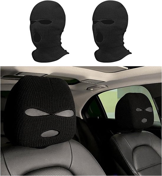 Lustiger Autositz Kopfstützenbezug Universeller Autositzbezug Mit Einzigartigem Gesichtsmotiv Elastische Auto Innenausstattung 2 Stück Schwarz