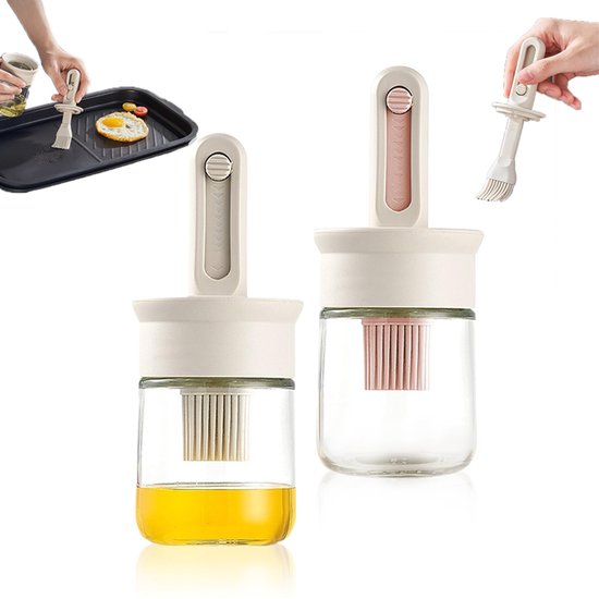 2 Teilig Grillbürste 3 In 1 Grillbürste Ölpinsel Mit Flasche Ölspender Ölspender Mit Bürste Glas Ölspender Mit Bürste Weiß Rosa 16 X 6,7 Cm Für Ö