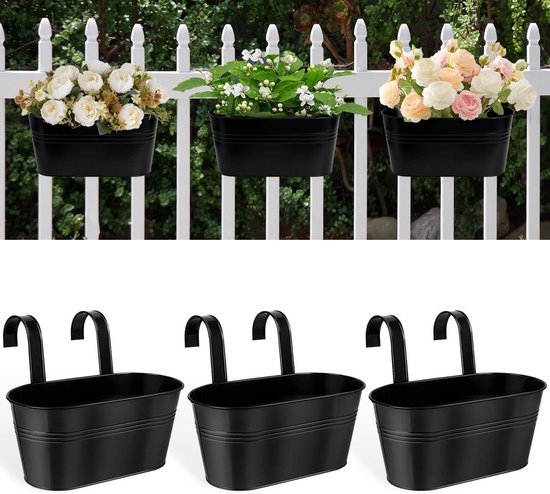 28 Cm Hängeblumentöpfe 3er Set Schwarze Metallpflanzgefäße Für Drinnen Und Draußen Mit Abnehmbaren Haken Und Abflusslöchern Für Zäune Und Balkone