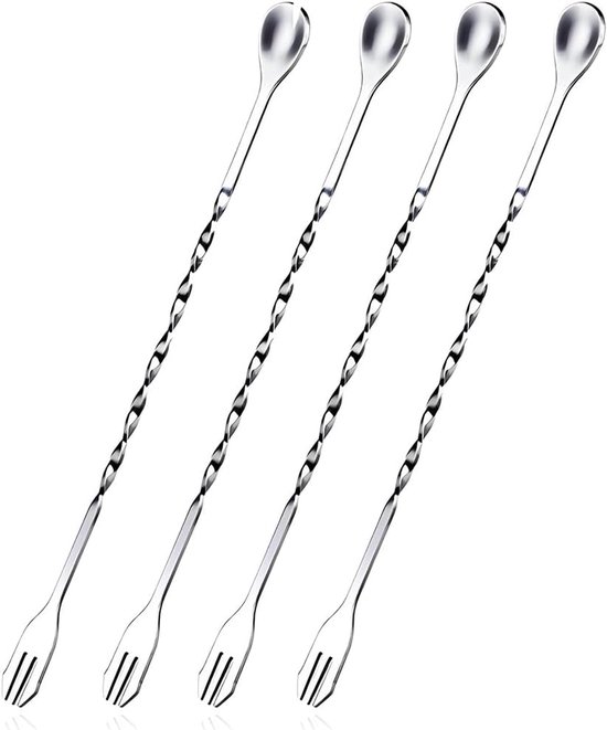 4 Teiliges Cocktaillöffel Set Aus Edelstahl Zum Mixen Und Umrühren Von Drinks An Der Bar